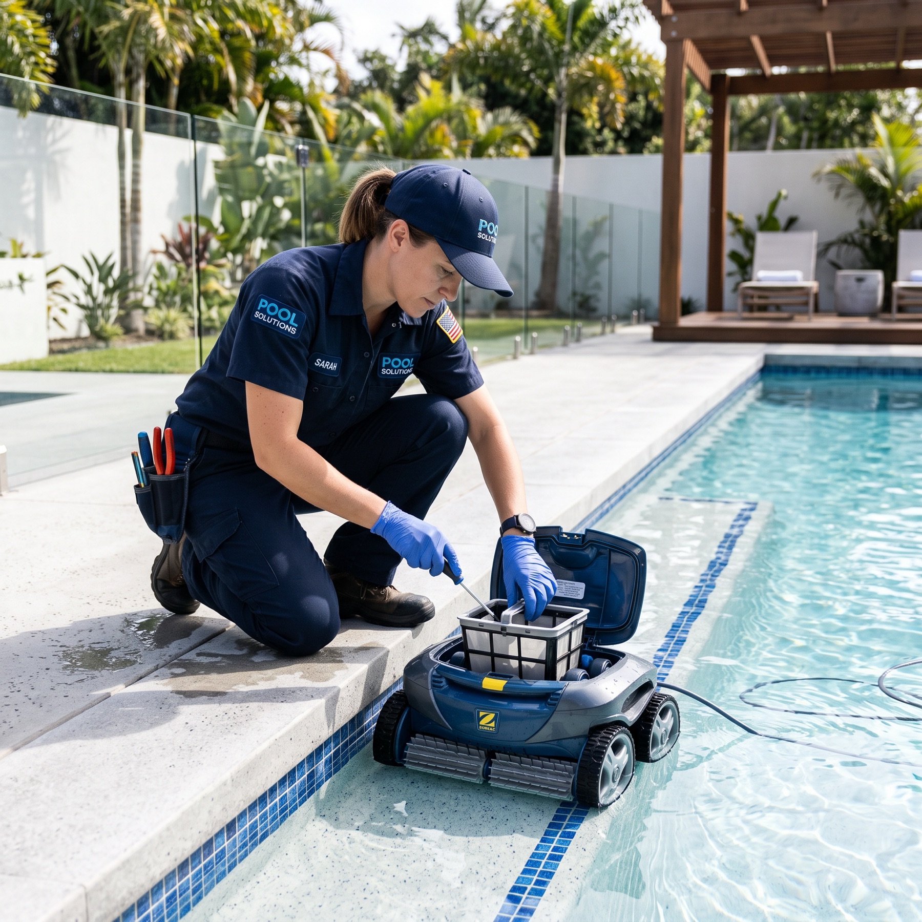Técnico NOVAQUIM dando mantenimiento a una piscina
